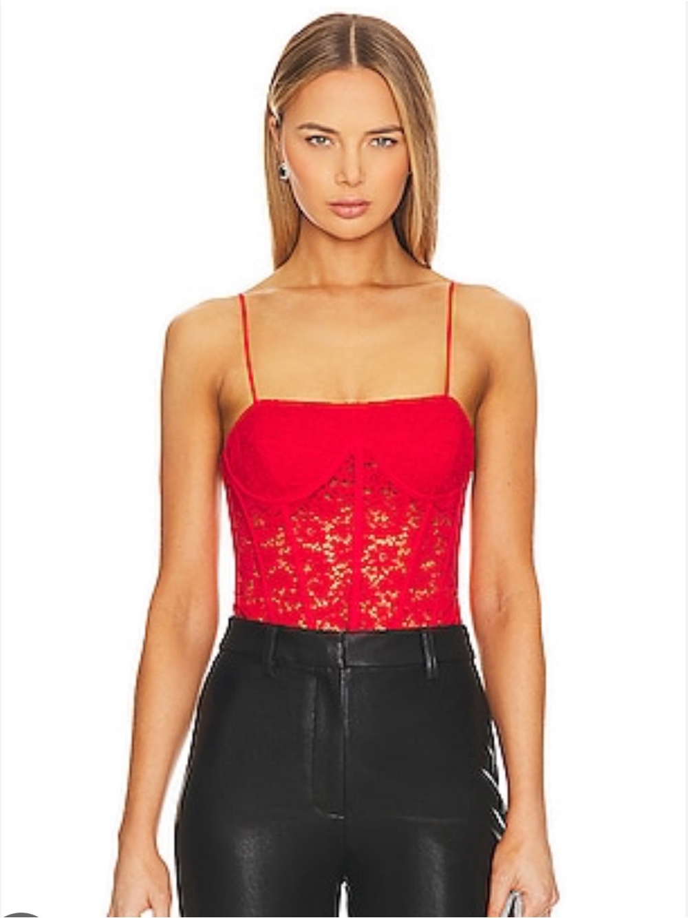 Revolve CAMI NYC Jora Matte Bodysuit Scarlet Red Lace NEW Tags Date
